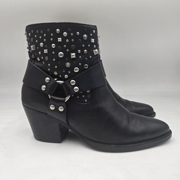 Coach Shoes - Coach Pia Studded Western Booties Sz 8 Black Leather Harness Booties Biker Rock